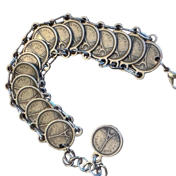 Vintage silver Paris France Tourist faux coin link bracelet - Picture 5 of 6